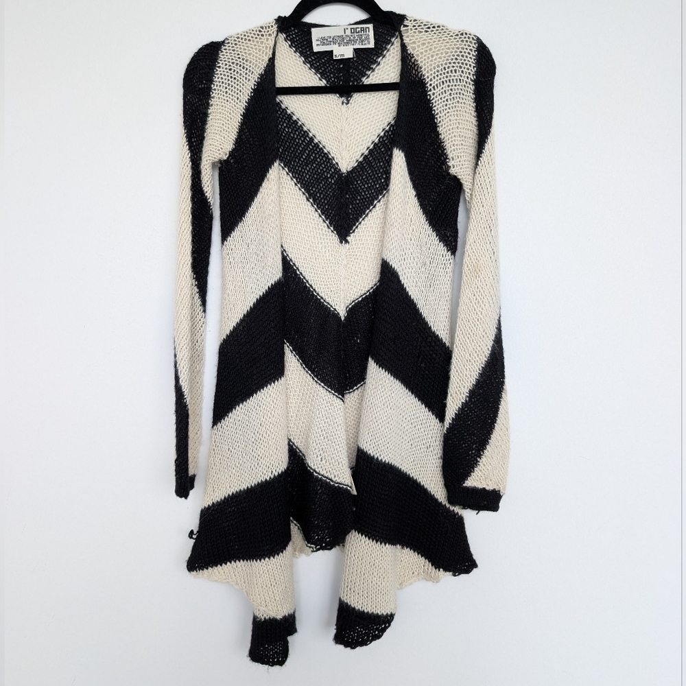 Rogan Organic Llama Alpaca Wool Fair Trade Chevron Cardigan Sweater Sz S/M